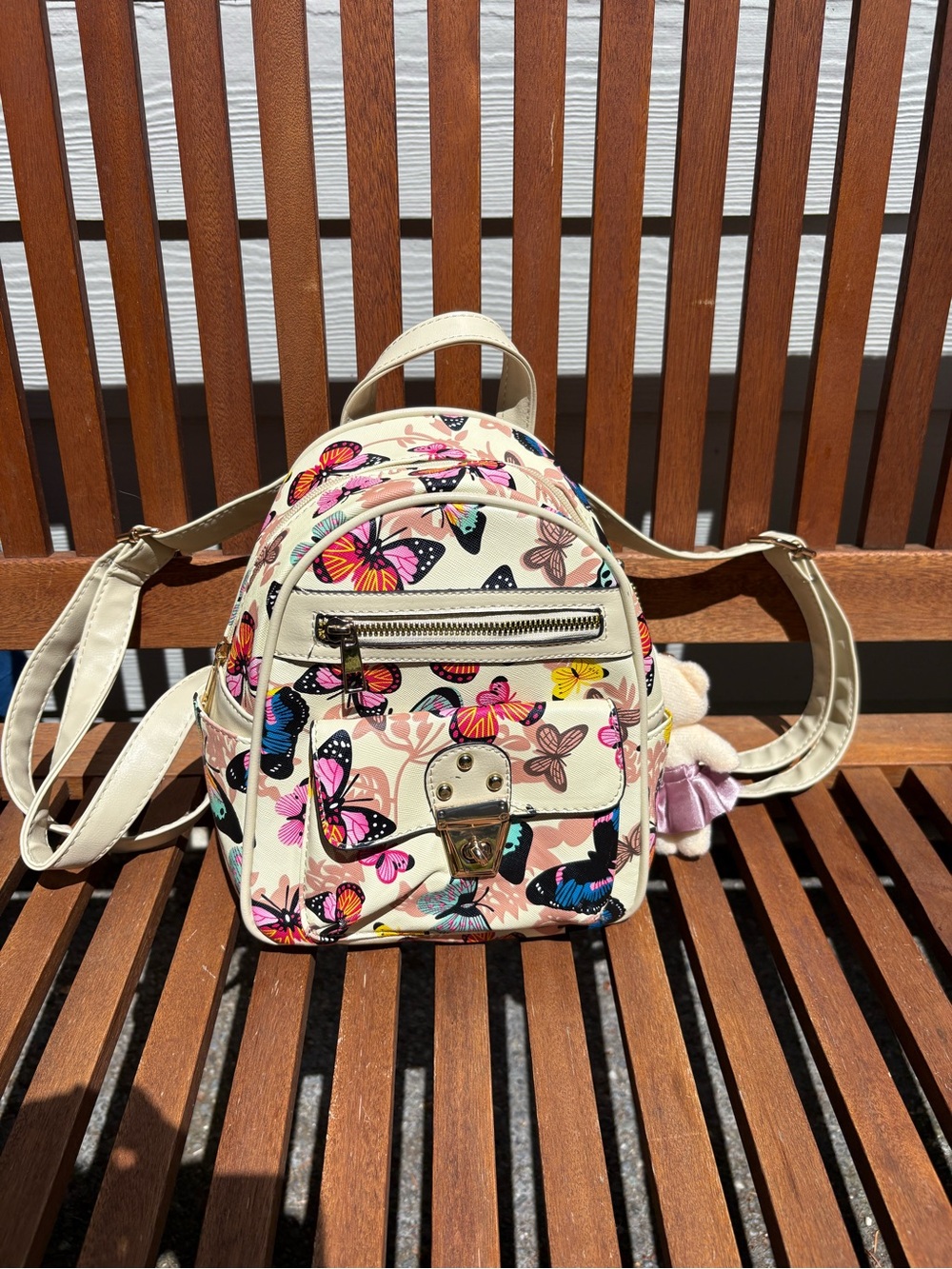 Cream Butterfly Print Mini Backpack - Stylish Women's Bag - Picture 7 of 7